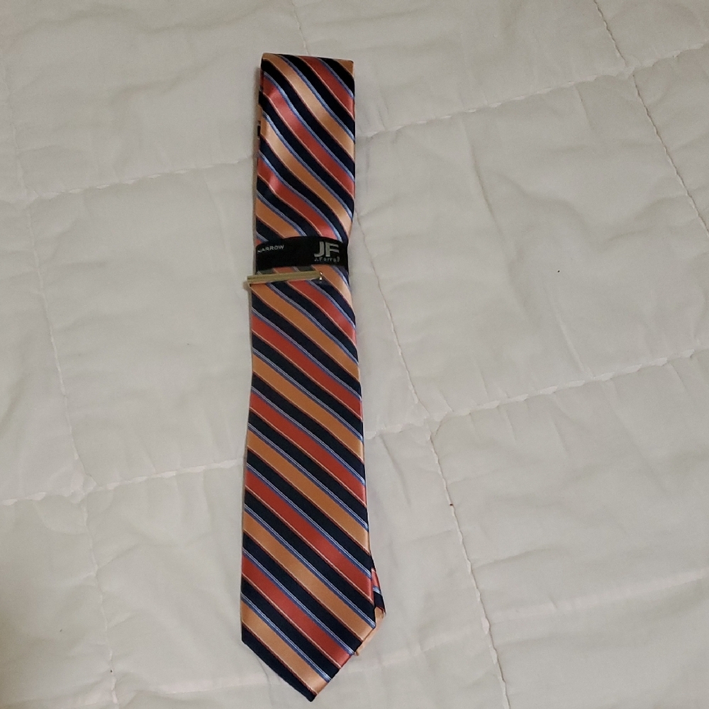 JF J.Ferrar Vibrant Striped Tie in Orange and Blue